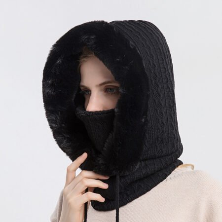 Chic Knitted Beanie With Scarf - Black