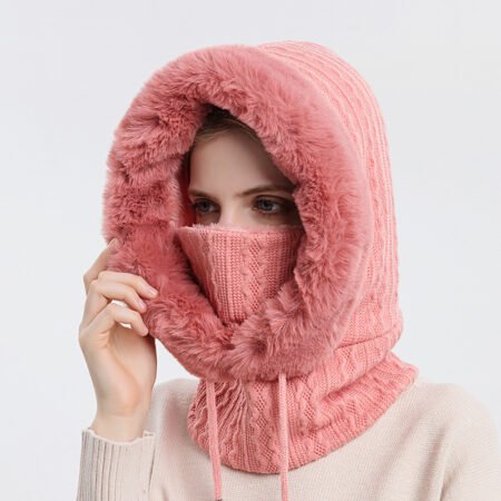 Chic Knitted Beanie With Scarf - Leather red