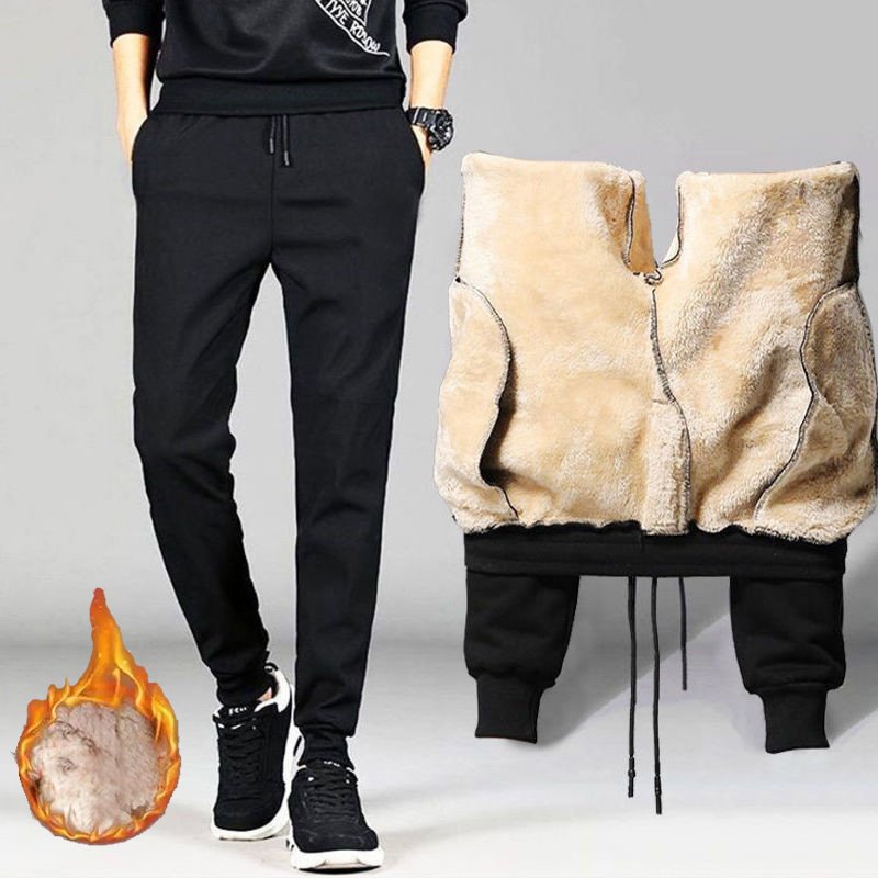 Stylish Plush-Lined Black Casual Pants