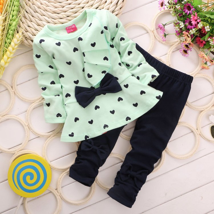 Heart Print Toddler Outfit Love Bow Girl Set