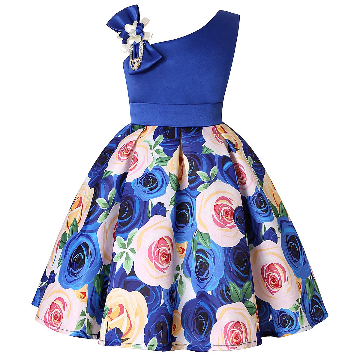 Elegant Floral One-Shoulder Party Dress for Girls