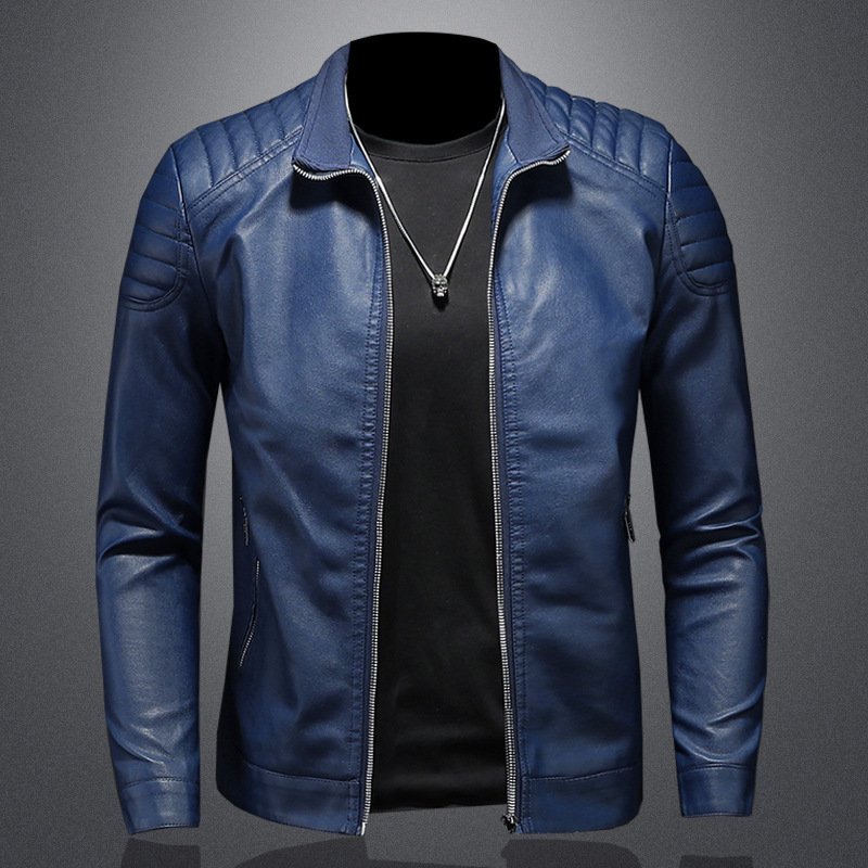 Modern Fit Stand Collar Jacket Leather Motorcycle Jacket