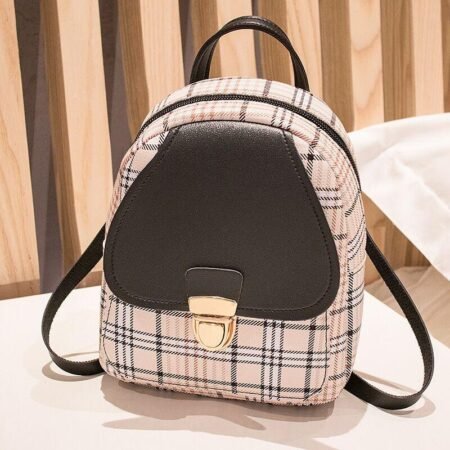 Ladies Check Lock Small Backpack One Shoulder Diagonal Handbag Coin Purse - Black