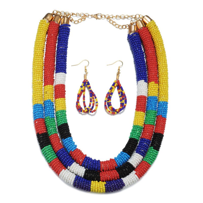 African Pattern Colorful Rice Bead Necklace - Image 5