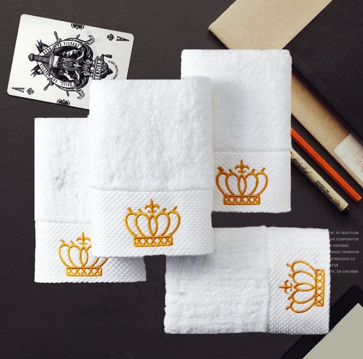 Luxurious Crown-Embroidered Cotton Towel Set