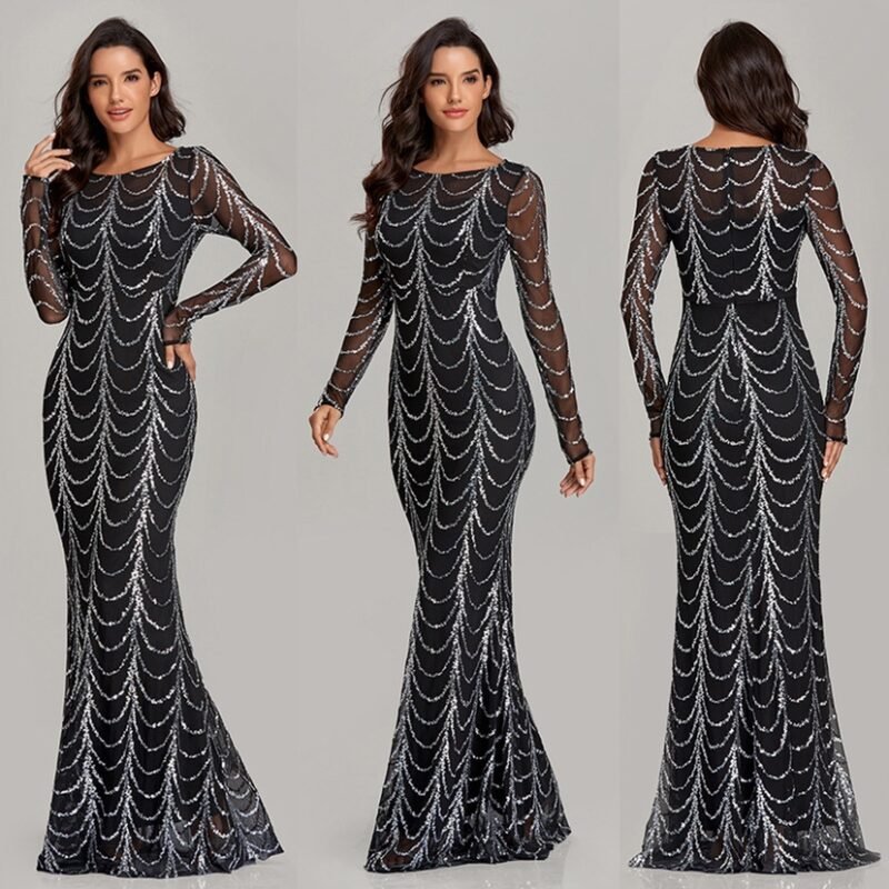 Black Gold Sequin Evening Dress Glamour Redefined - Image 9