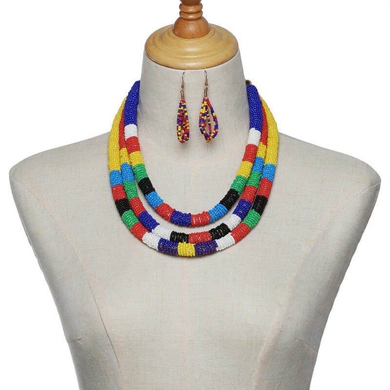 African Pattern Colorful Rice Bead Necklace - Image 4