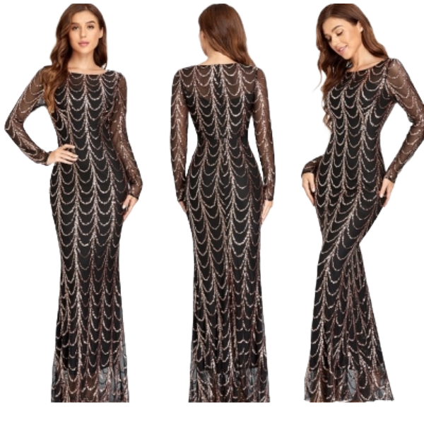 Black Gold Sequin Evening Dress Glamour Redefined