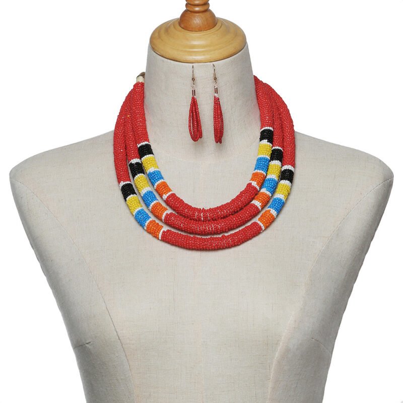 African Pattern Colorful Rice Bead Necklace - Image 2