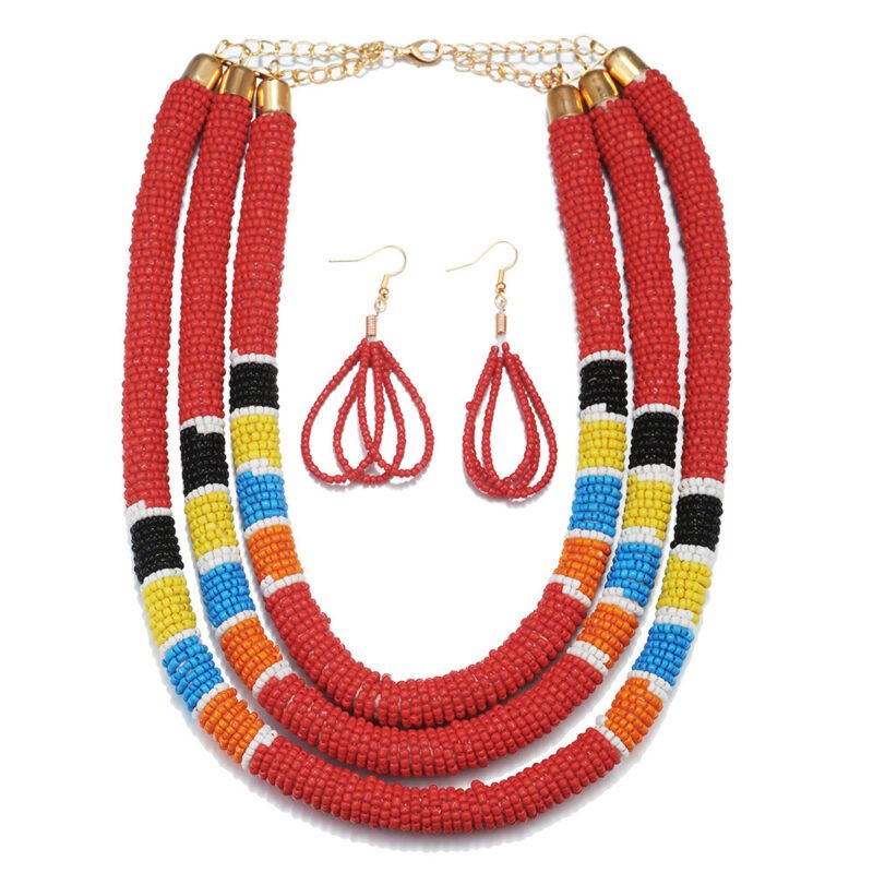 African Pattern Colorful Rice Bead Necklace - Image 3