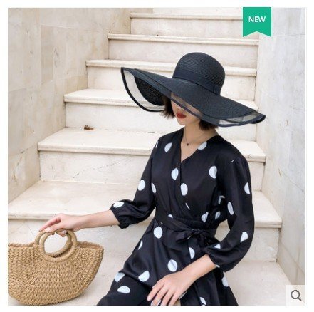 Straw Hat Lady Fashion Woven Organza Sunshade Hat