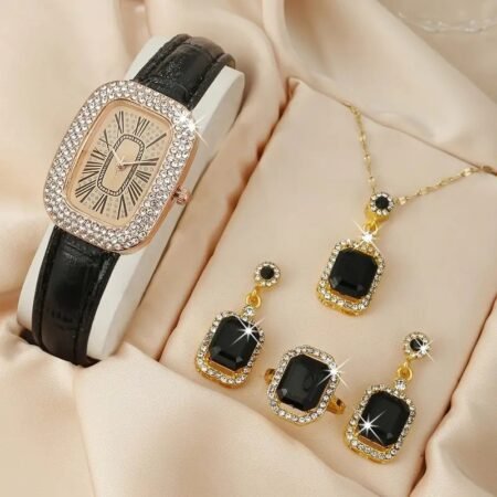 Elegant Timeless Jewelry and Watch Set - Black 2