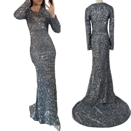 Glittering Gala Evening Gowns Long Sleeve Sequin Evening Dress