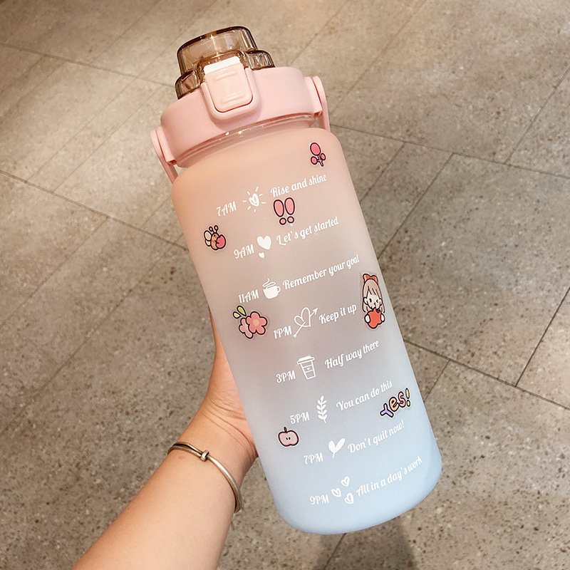 2l Stickers Water Bottle With Straw - style 2