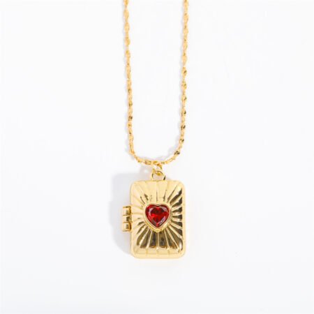 Elegant 14K Gold-Plated Book Pendant Necklace with Zirconia Detail - Gold
