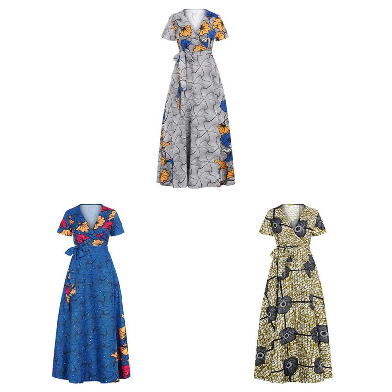 Ethereal V-Neck Maxi Dress Digital Print Elegance - Image 2