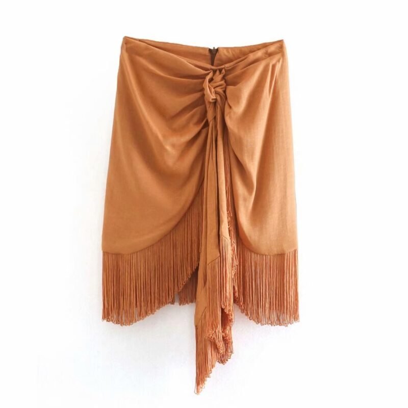 Caramel Charm Fringed Wrap Skirt