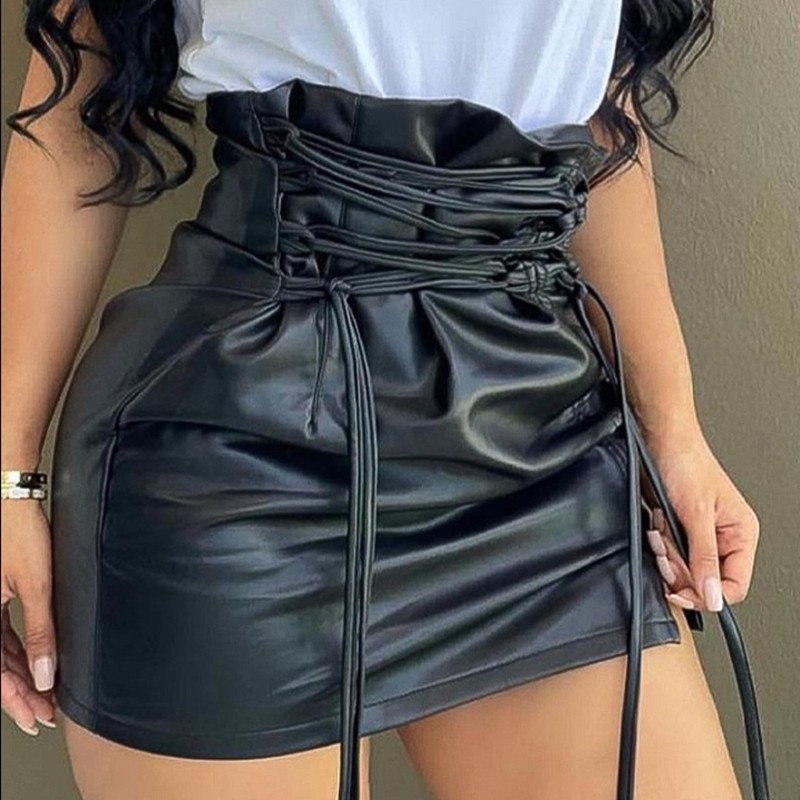 Drawstring Leather Skirt