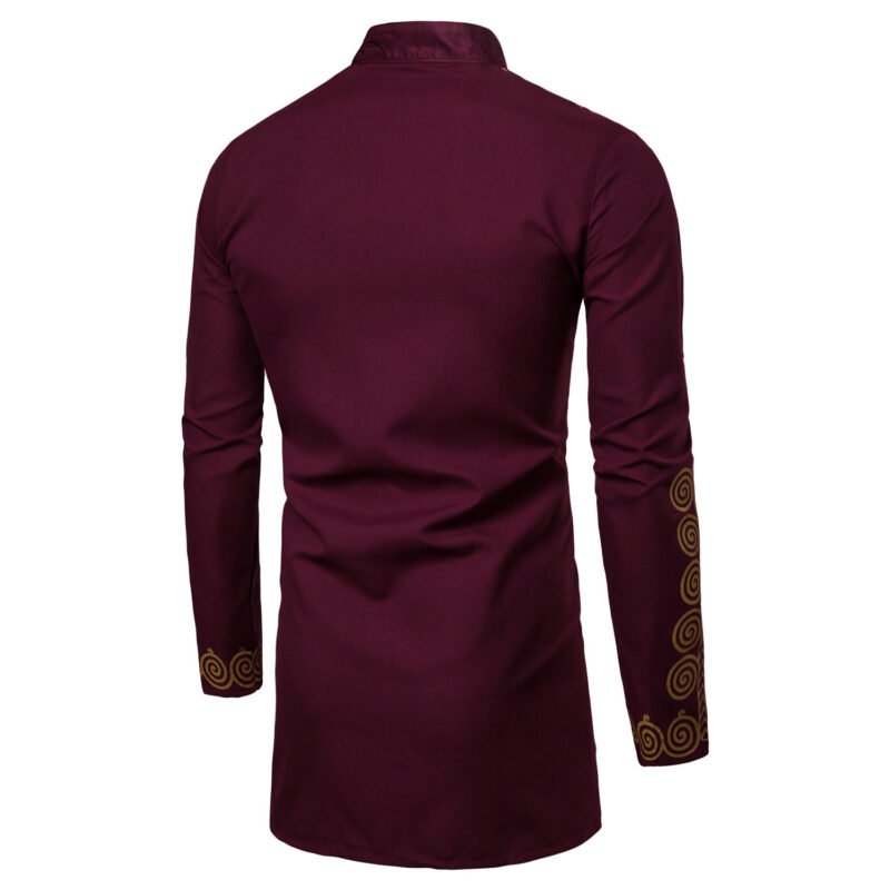 Men's Bronzed African Inspired Long Pullover African Dress Clothes - Image 5