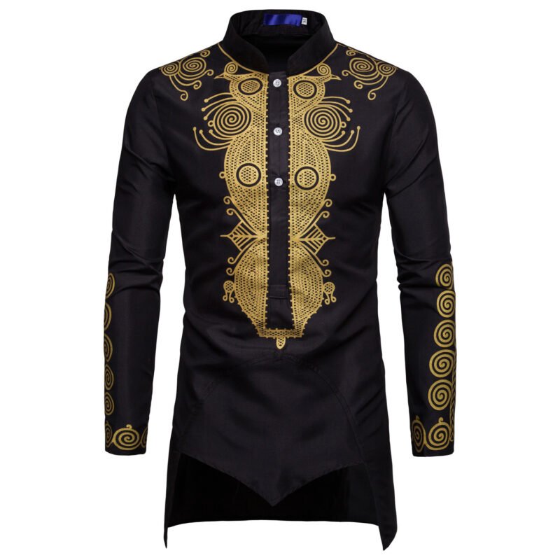 Men's Bronzed African Inspired Long Pullover African Dress Clothes - Image 3