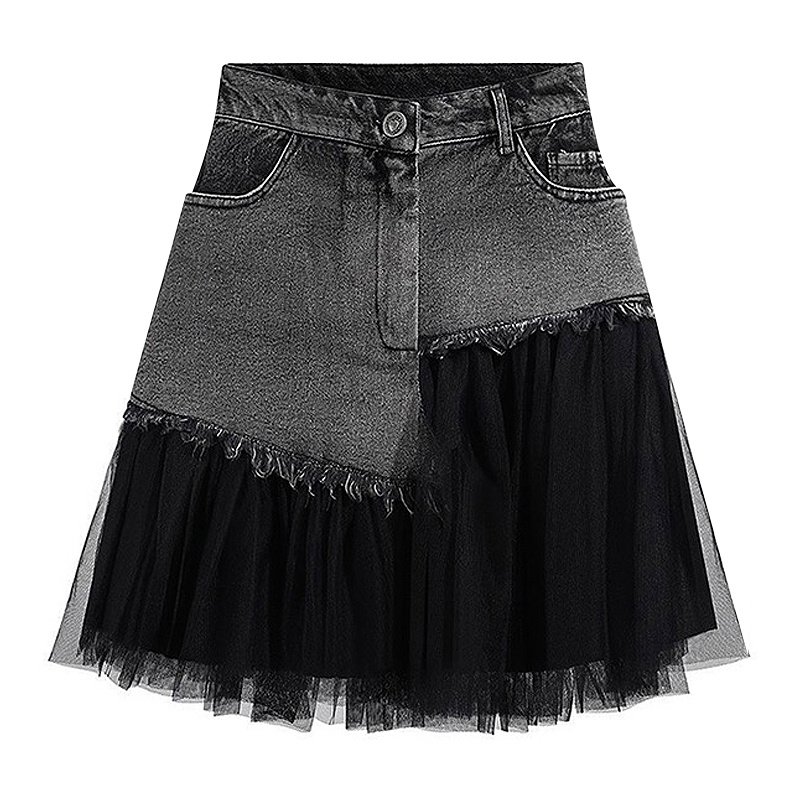 Asymmetric Spliced High-Waist Skirt