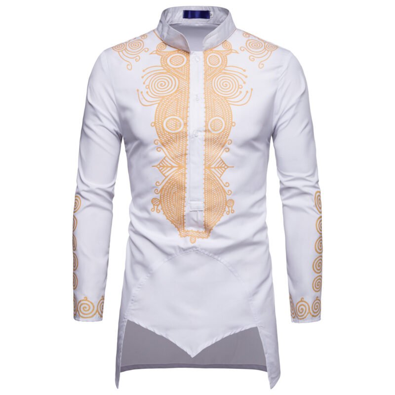 Men's Bronzed African Inspired Long Pullover African Dress Clothes - Image 2