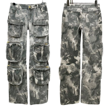 Smoke Grey Cargo Jean with Personality Street Style