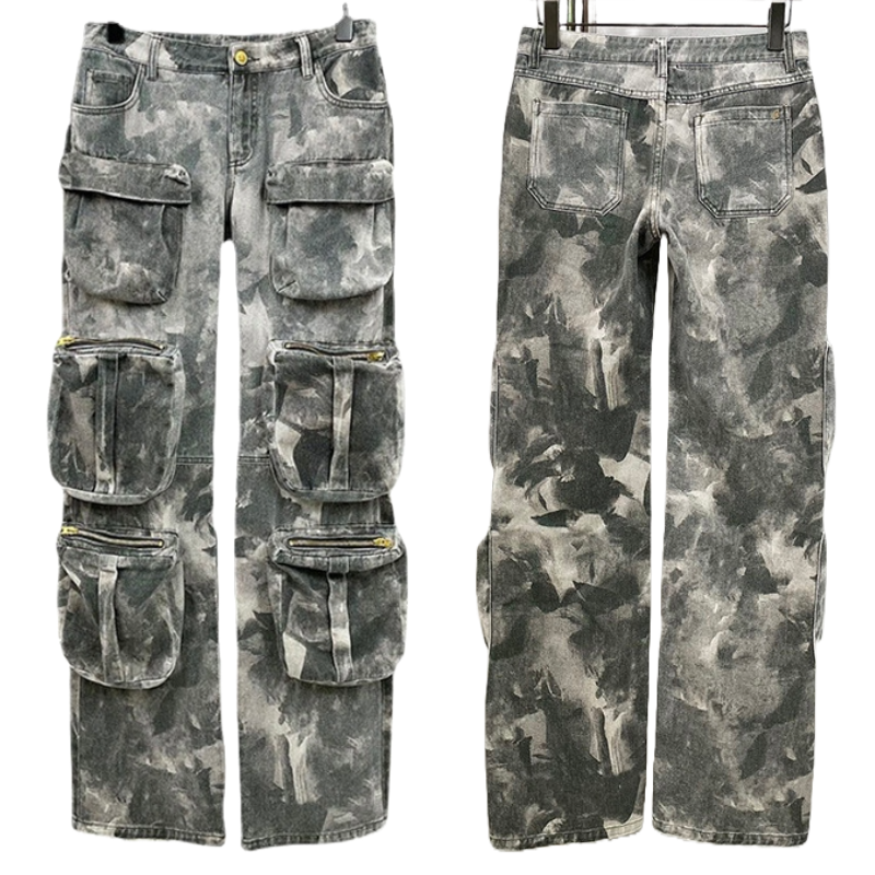 Smoke Grey Cargo Jean with Personality Street Style