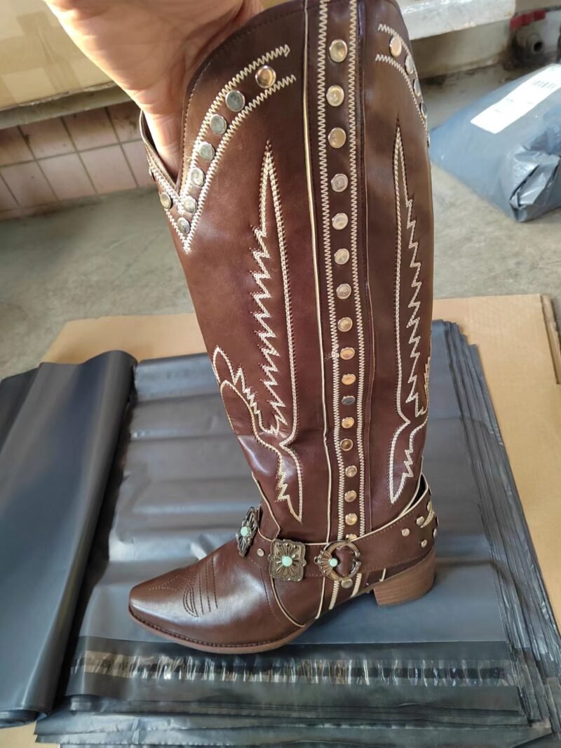 Embellished Denim Boots High Cylinder Western Flair - Image 4