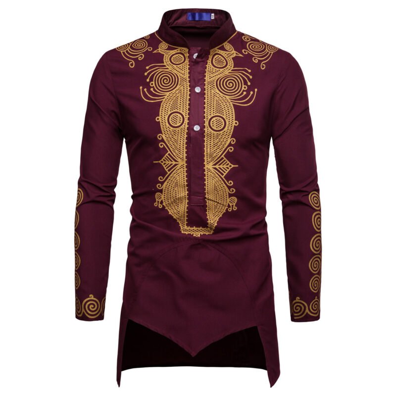 Men's Bronzed African Inspired Long Pullover African Dress Clothes - Image 4