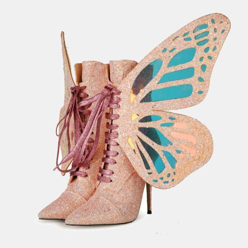 Enchanting Sequined Butterfly Wings Heel Boots