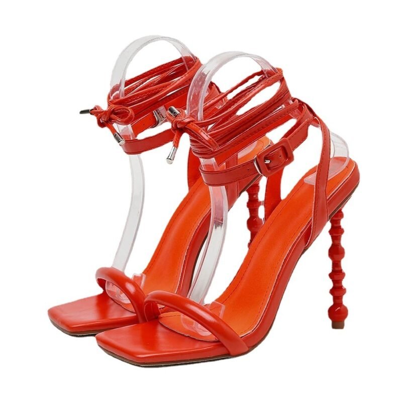Vibrant Beaded Lace-Up Sandals