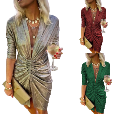 Chic Metallic Twist Midi Dress