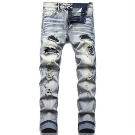 Men's Distressed Quarter-Length Denim Jeans