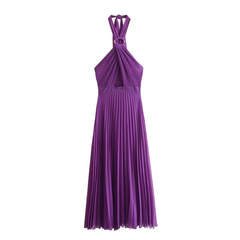 Cross-halter Neck Backless Pleated Dresses
