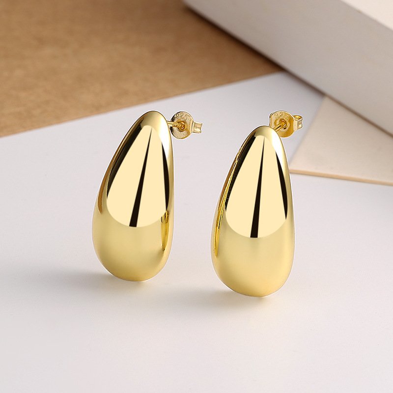 Gold Teardrop Earrings Glossy 16k Real Gold Plating