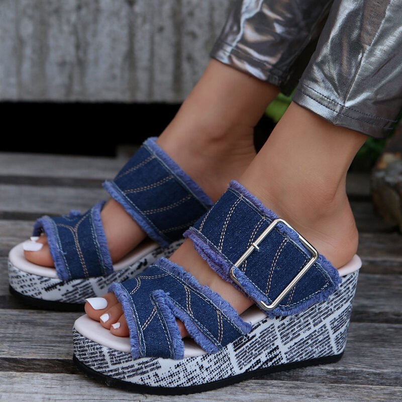 Peep Toe Wedge Platform Sandals With Buckle chic European and American-style sandals - Image 8
