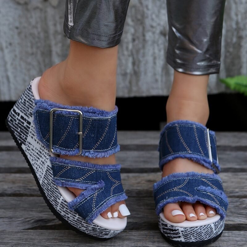 Peep Toe Wedge Platform Sandals With Buckle chic European and American-style sandals - Image 4